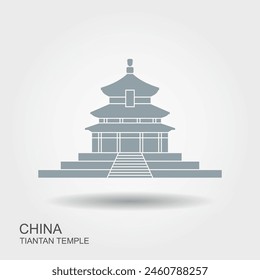 Tiantan Temple of Heaven in Beijing, China. - flat vector icon with shadow. Vector Illustration