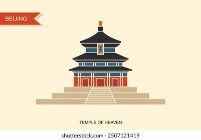 Tiantan Temple of Heaven in Beijing, China. Flat vector icon