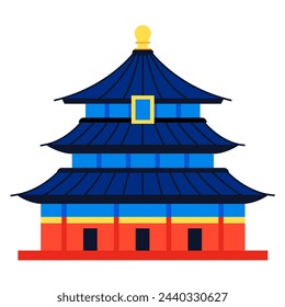 Tiantan Temple of Heaven - modern flat design style single isolated image. Neat detailed illustration of traditional wooden shrine in China with a tiled roof. Beijing attractions and travelling idea