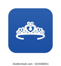 Tiara crown icon blue vector isolated on white background