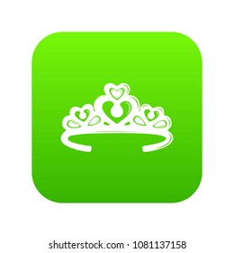 Tiara crown icon green vector isolated on white background