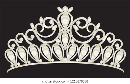 tiara crown women's wedding with white stones vector eps 10