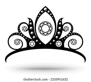 Tiara with diamonds. The crown of the princess. The silhouette of the crown is highlighted on a white background.