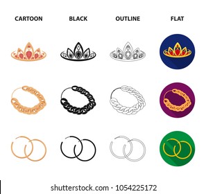 Tiara, gold chain, earrings, pendant with a stone. Jewelery and accessories set collection icons in cartoon,black,outline,flat style vector symbol stock illustration web.