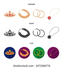 Tiara, gold chain, earrings, pendant with a stone. Jewelery and accessories set collection icons in cartoon,black,flat style vector symbol stock illustration web.