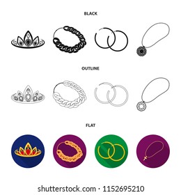 Tiara, gold chain, earrings, pendant with a stone. Jewelery and accessories set collection icons in cartoon style vector symbol stock illustration web.