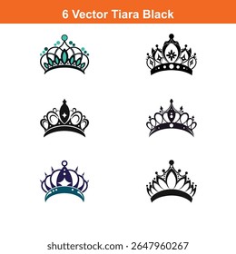 Tiara Icon on Black and White Vector Backgrounds,Simple, hand drawn crown representing royalty, power, 