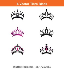 Tiara Icon on Black and White Vector Backgrounds,Simple, hand drawn crown representing royalty, power, 