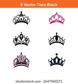 Tiara Icon on Black and White Vector Backgrounds,Simple, hand drawn crown representing royalty, power, 