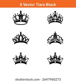Tiara Icon on Black and White Vector Backgrounds,Simple, hand drawn crown representing royalty, power, 