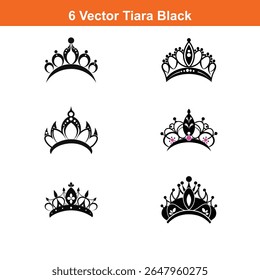 Tiara Icon on Black and White Vector Backgrounds,Simple, hand drawn crown representing royalty, power, 