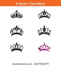 Tiara Icon on Black and White Vector Backgrounds,Simple, hand drawn crown representing royalty, power, 