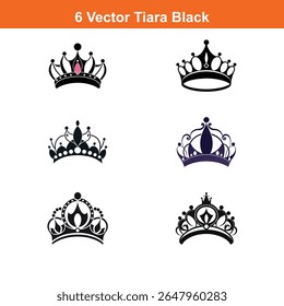 Tiara Icon on Black and White Vector Backgrounds,Simple, hand drawn crown representing royalty, power, 