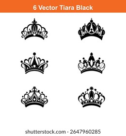 Tiara Icon on Black and White Vector Backgrounds,Simple, hand drawn crown representing royalty, power, 