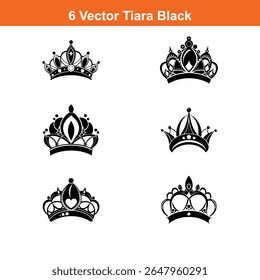 Tiara Icon on Black and White Vector Backgrounds,Simple, hand drawn crown representing royalty, power, 