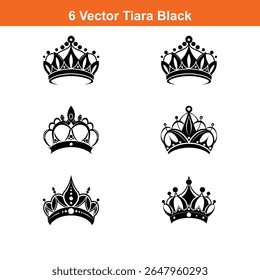Tiara Icon on Black and White Vector Backgrounds,Simple, hand drawn crown representing royalty, power, 