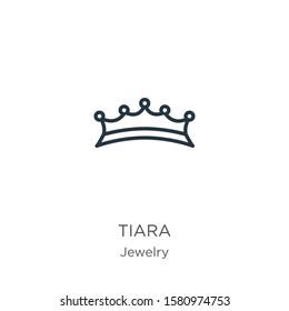 Tiara icon. Thin linear tiara outline icon isolated on white background from jewelry collection. Line vector sign, symbol for web and mobile