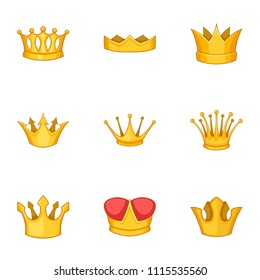 Tiara icons set. Cartoon set of 9 tiara vector icons for web isolated on white background