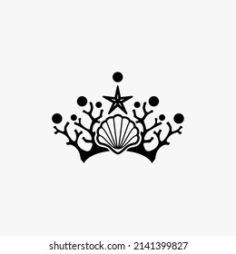 Tiara made of marine objects, black silhouette vector symbol design