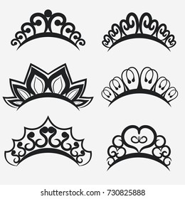 Tiara set. Beautiful queen headdress or princess crown silhouettes