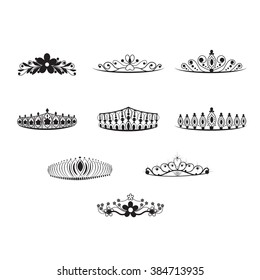 Tiara vector set. Monochrome Diadem isolated on white