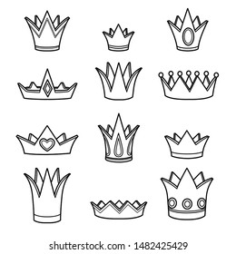 Tiaras various shapes big set outlined picture for coloring book on white background