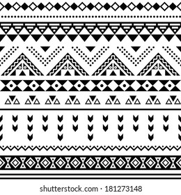 Tibal seamless pattern, black aztec print on white background