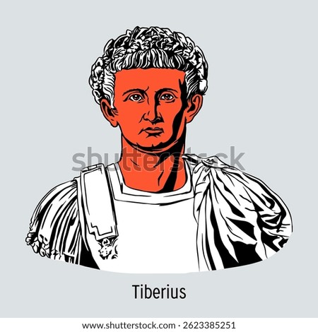 Tiberius Julius Caesar Augustus — the second Roman emperor from the year 14 from the Julio-Claudian dynasty. Vector illustration, hand drawn