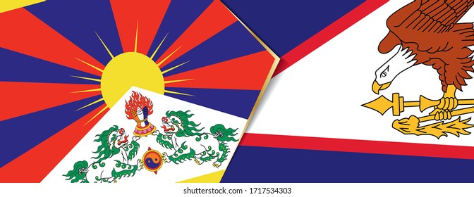 Tibet and American Samoa flags, two vector flags symbol of relationship or confrontation.