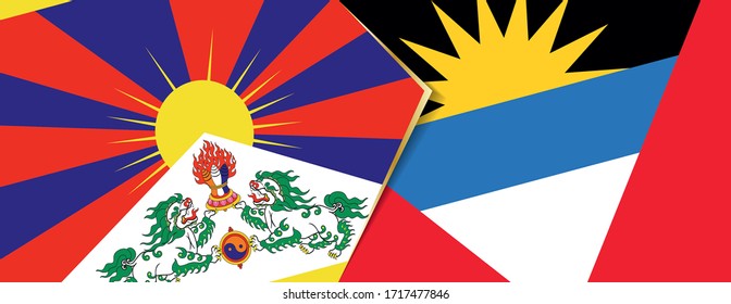 Tibet and Antigua and Barbuda flags, two vector flags symbol of relationship or confrontation.