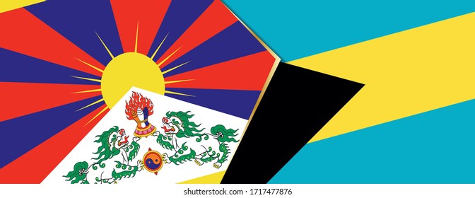 Tibet und die Bahamas Flaggen, zwei Vektorillustrationen Flaggen Symbol für Beziehung oder Konfrontation.