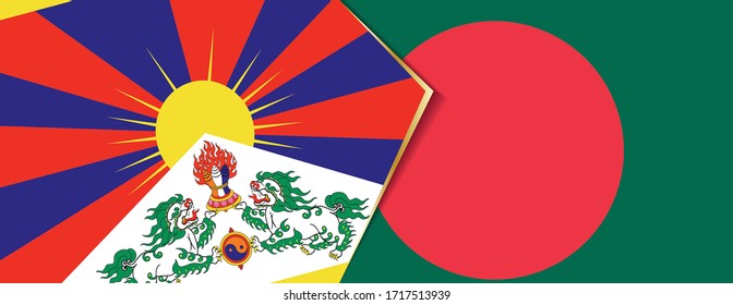 Tibet and Bangladesh flags, two vector flags symbol of relationship or confrontation.