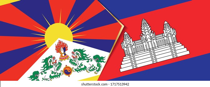 Tibet and Cambodia flags, two vector flags symbol of relationship or confrontation.