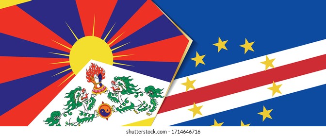 Tibet und Kap Verde Flaggen, zwei Vektorillustrationen Flaggen Symbol für Beziehung oder Konfrontation.