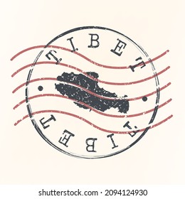 Tibet, China Stamp Map Postal. Silhouette. Passport Round Design. Vector Icon. Design Retro Travel National Symbol.