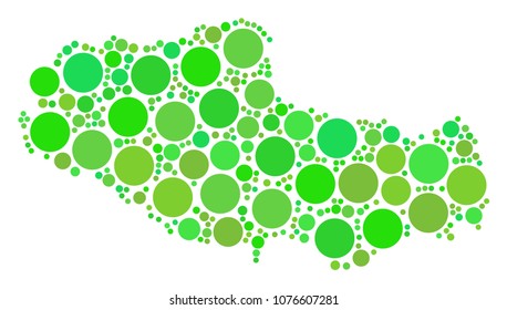 Tibet Chinese Territory Map composition of random filled circles in various sizes and fresh green shades. Vector round elements are organized into tibet chinese territory map illustration.