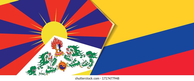 Tibet and Colombia flags, two vector flags symbol of relationship or confrontation.