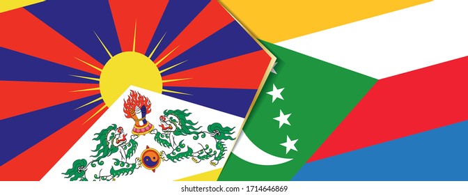 Tibet and Comoros flags, two vector flags symbol of relationship or confrontation.