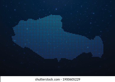 Tibet dotted map in futuristic style, glowing outline made of stars lines dots. Communication, internet technologies concept on dark blue space background. Vector illustration.