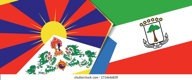 Banderas del Tíbet y Guinea Ecuatorial, dos banderas vectoriales símbolo de relación o confrontación.
