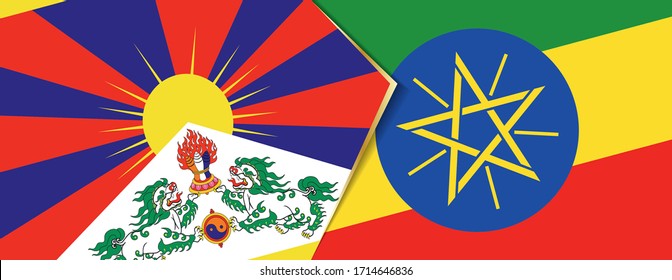 Tibet and Ethiopia flags, two vector flags symbol of relationship or confrontation.