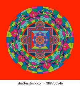 Tibet ethnic colored mandalas and elements. Vector illustration.
