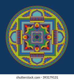 Tibet ethnic colored mandalas and elements. Vector illustration.