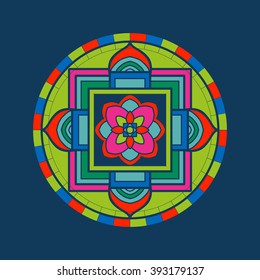 Tibet ethnic colored mandalas and elements. Vector illustration.