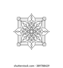 Tibet ethnic mandalas and elements. Outline drawing. Vector illustration. Coloring book for adult and older children. Coloring page.