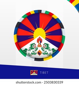 Tibet Flag with Colorful Circle Border. Vector icon.
