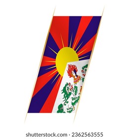 Tibet flag in the form of a banner with waving effect and shadow. Modern vector design.