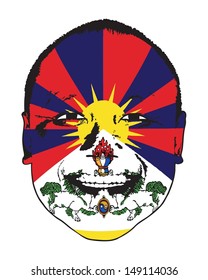 A Tibet flag on a face, isolated against white. 