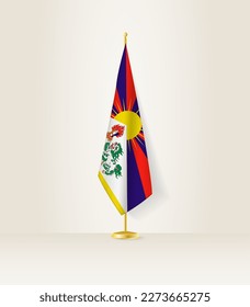 Tibet flag on a flag stand. Vector illustration.