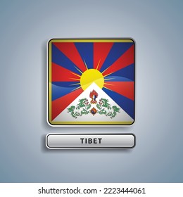 Tibet flag square button vector illustration